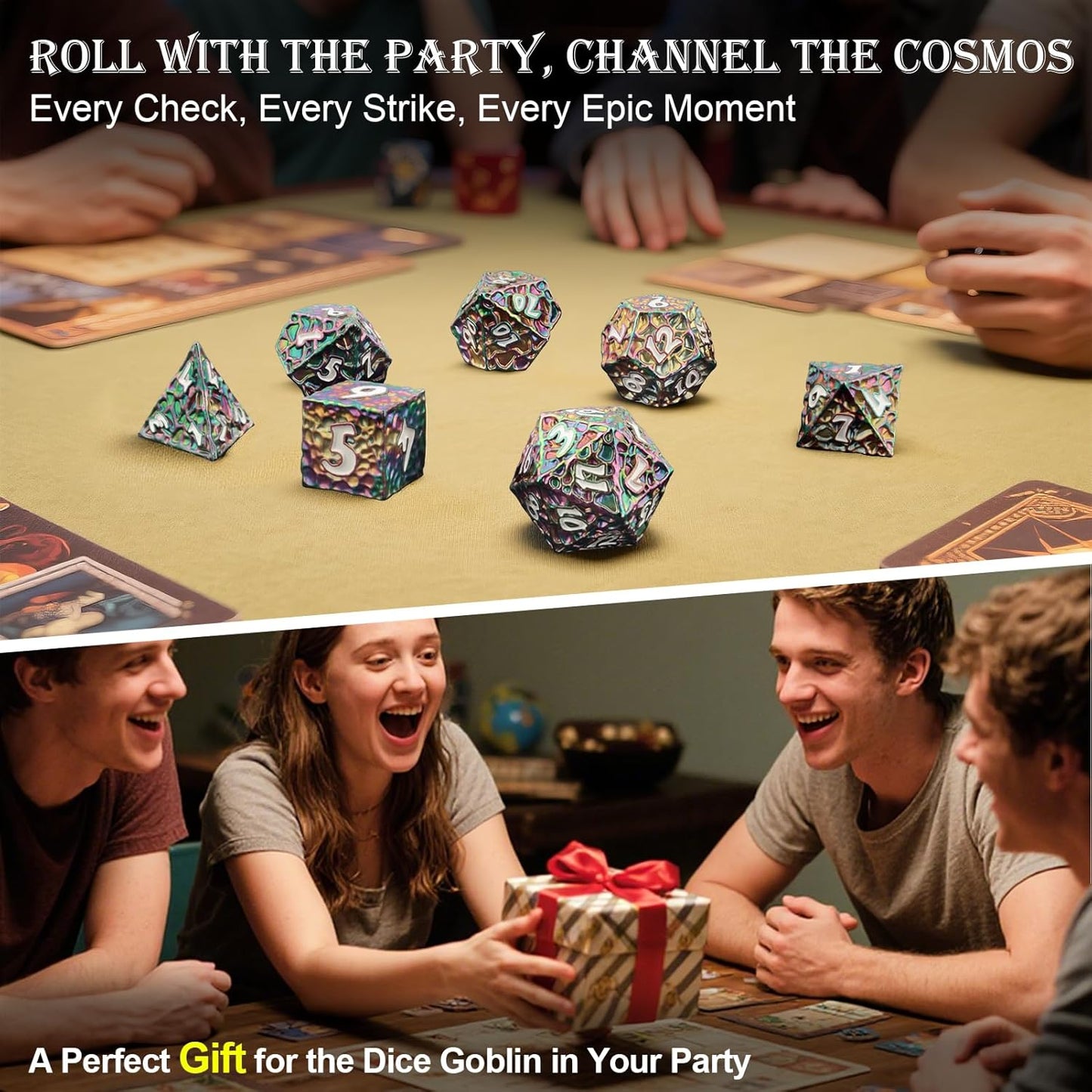 Haxtec DND Dice Set Metal Dice Compatible with Dungeons and Dragons D&D Gift TTRPG Rainbow Polyhedral Dice