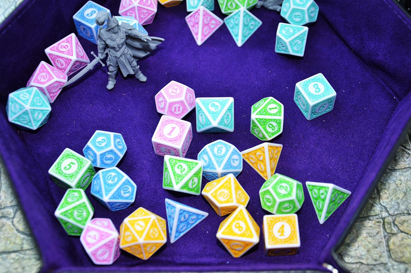 SmartDealsPro Retro Polyhedral Dice Sets with Pouches for D&D DND RPG MTG Dungeon and Dragons Table Board Roll Playing Games D4 D6 D8 D10 D% D12 D20