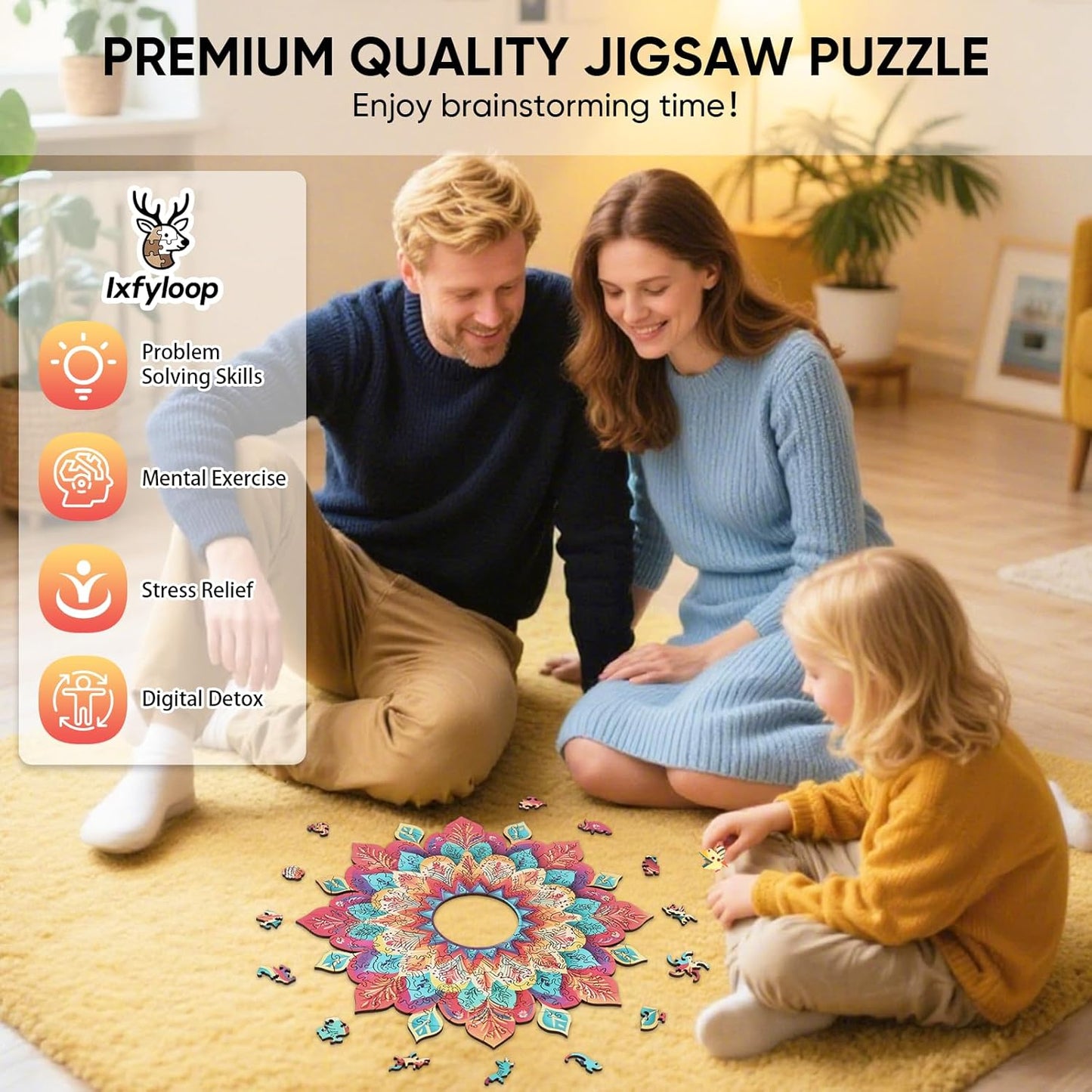 Wooden Puzzles for Adults 500 Pieces, Hollow Mandala Jigsaw Puzzles, Unique Design Color Challenge Adult Puzzles for Family Game Gift, Home Decor, 17.6x16.7 inch