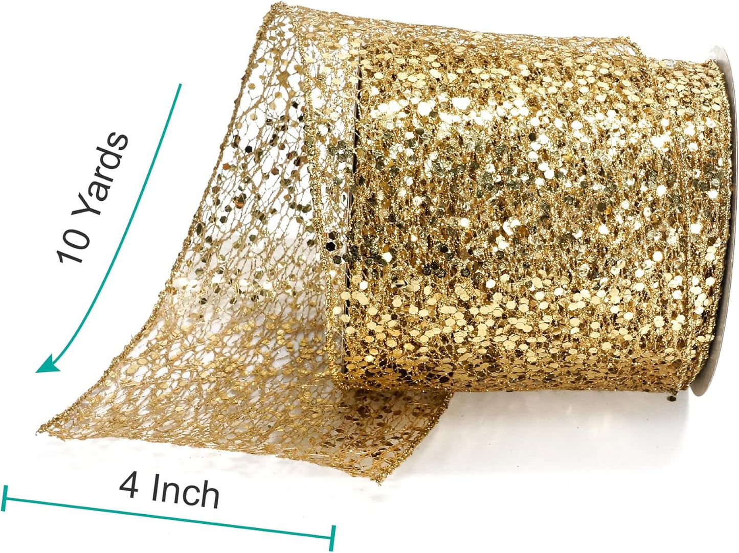 CT CRAFT LLC Sparkling Glitter Mesh Wired Ribbon 4" x 10 Yards Gold for Christmas Home Decor Bow Gift Wrapping DIY Crafts Wreath