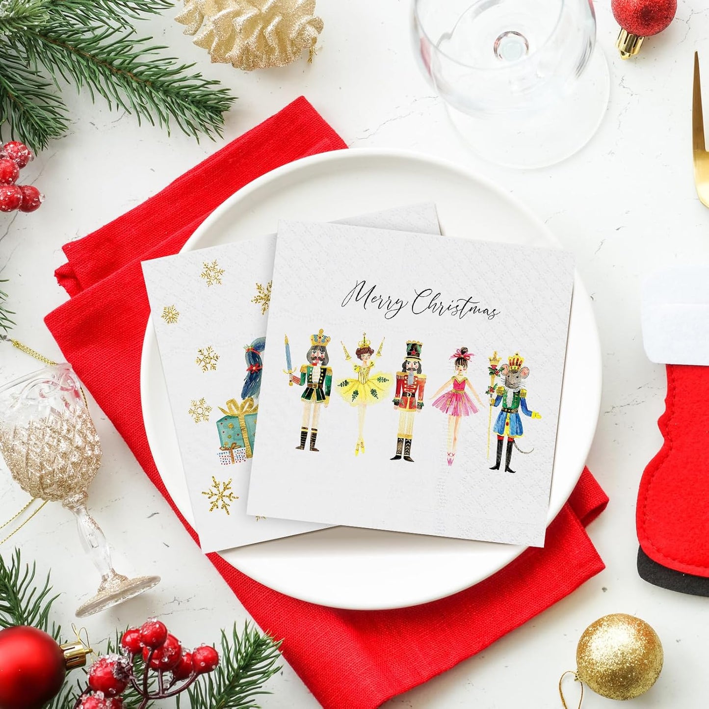 Janlaugh 200 Pcs Christmas Paper Cocktail Napkins Disposable 2 Ply Xmas Style Decoupage Beverage Napkins for Xmas Holiday Winter Dinner Table Decor (Lovely Style)