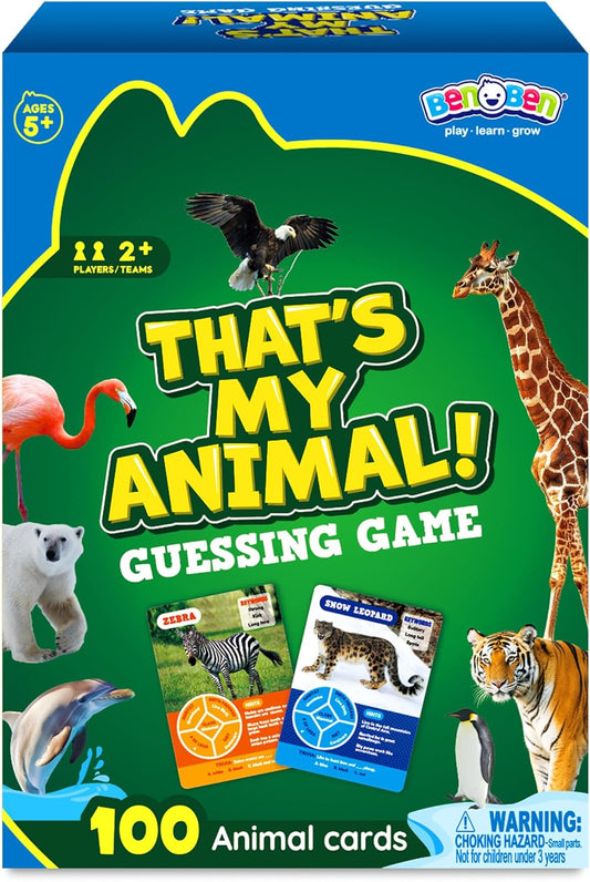 BenBen Guess Animal Card Games for Kids Family, 100 Cards, Educational Board Games for Travel, Classroom, Camping, Party, Car, Airplane, Road Trip Activities for Boys, Girls Ages 5+