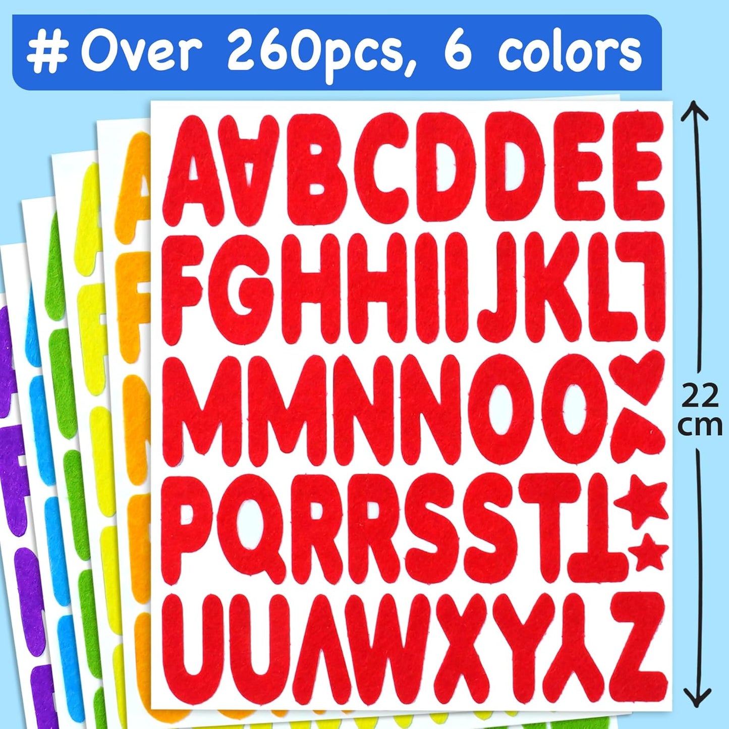 EZCRA Felt Alphabet Stickers, Large Self-Adhesive A-Z Puffy Letters for Kids Ages 3-5 – Classroom, Preschool, Homeschool DIY, Scrapbooking, 260+ Pieces