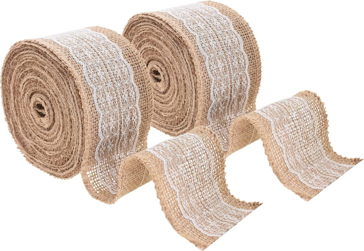 Mandala Crafts Burlap and Lace Ribbon 2 Inches Wide Jute Ribbons for Crafts - 20 Yds Roll Rustic Burlap Wrap Trim Ribbons for Wreaths Bows Wedding Party