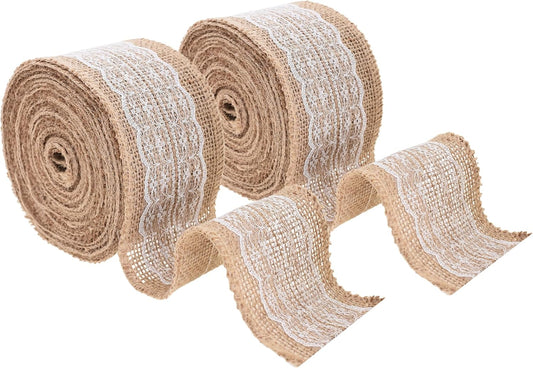 Mandala Crafts Burlap and Lace Ribbon 2 Inches Wide Jute Ribbons for Crafts - 20 Yds Roll Rustic Burlap Wrap Trim Ribbons for Wreaths Bows Wedding Party