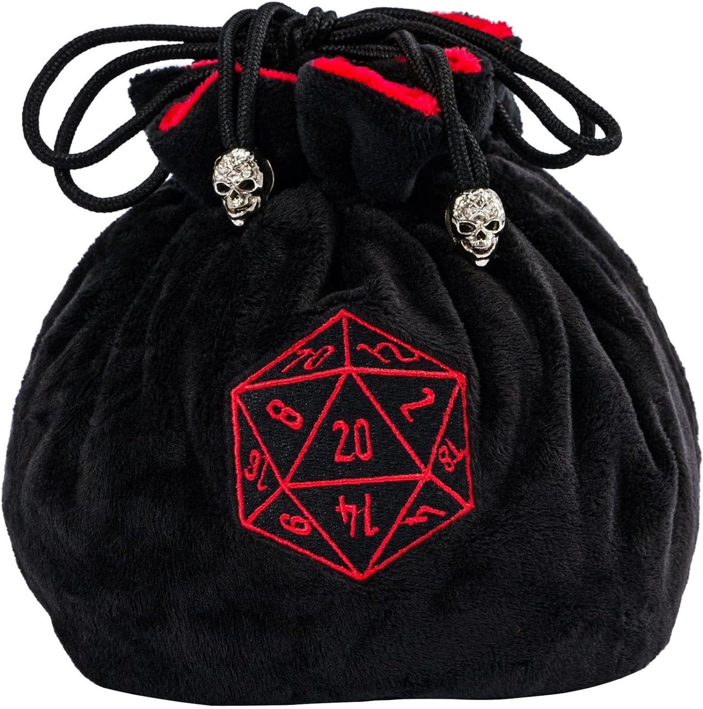 Large Dice Bags with Pockets Black Storage Bag with Drawstrings D20 Logo for DND RPG Game Dices - Capacity 200+ Dice