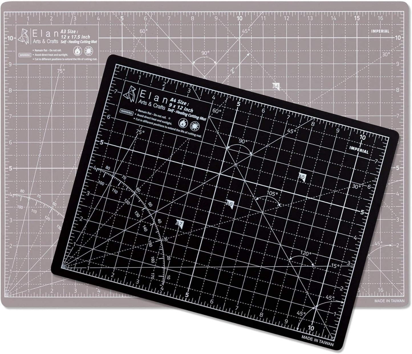 Elan Cutting Mat A3 Black & Taupe, Self Healing Cutting Mat 12x18 Inch, 5-Ply Craft Board Black, Hobby Board for Crafts 12x18 Inch