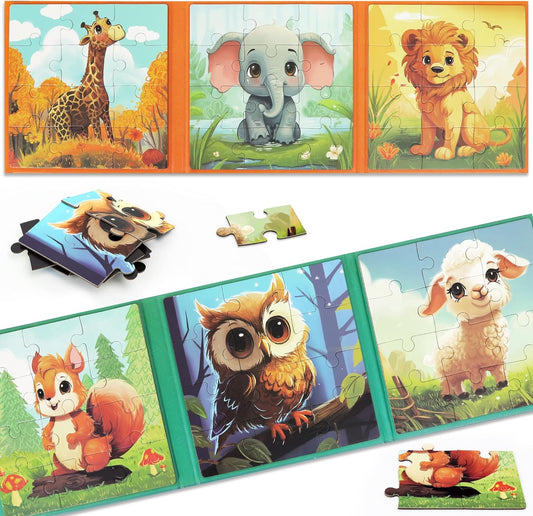 Puzzles for Kids Ages 3-5 2PK-72PCS-6 Animal Themes Magnetic Puzzles for Kids 4-6 Travel Puzzle for Airplane/Car/Road Trip/Gift Toys for 3 4 5 6 Year Old Girls and Boys