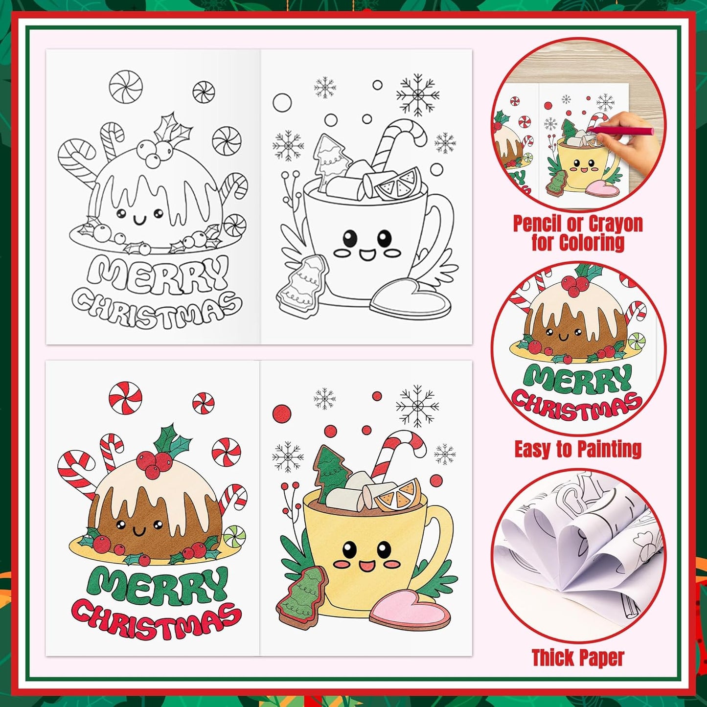 JAPBOR Christmas Food Coloring Books - 24PCS Mini Xmas Latte Color Book Bulk for Kids Party Favors, Merry Christmas Winter Small Colour Pages for School Class Drawing Painting Games