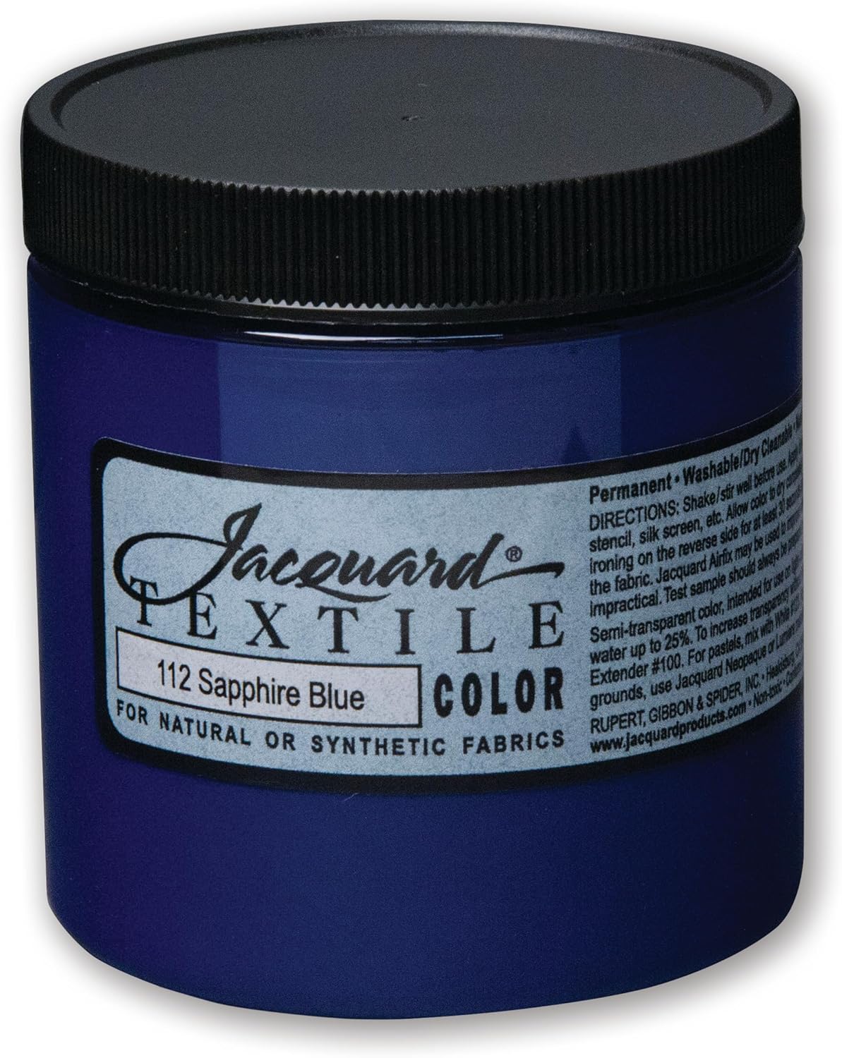 Jacquard Textile Color Saphire Blue - Permanent Fabric Paint for Clothes, Furniture Upholstery, Shoes or Tote Bags – Indoor & Outdoor Fabric Paint – 8 Oz Jar, Upholstery Fabric Paint