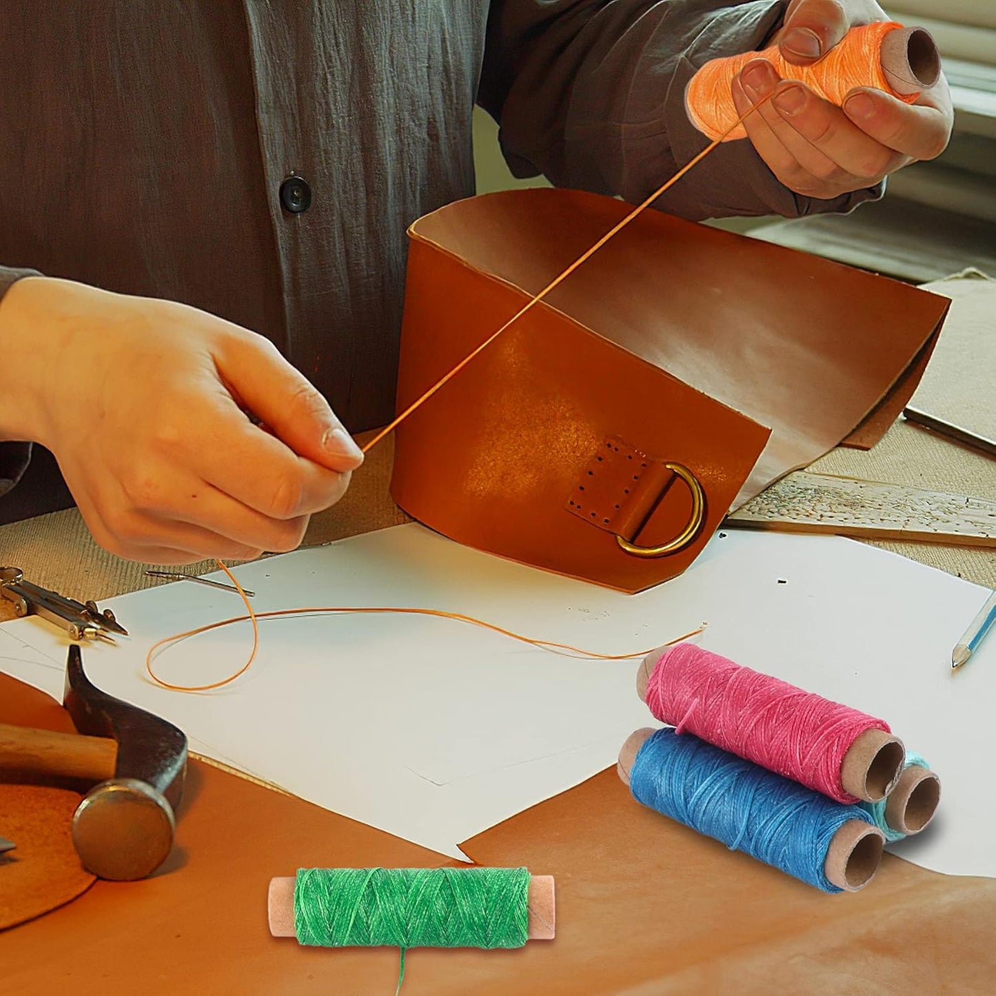 JANYUN 264 Yards 150D Leather Sewing Waxed Thread Cord for Leather Craft DIY 1mm Diameter 8 Colors Sewing Thread Cord,Each of 33 Yards (Color B)