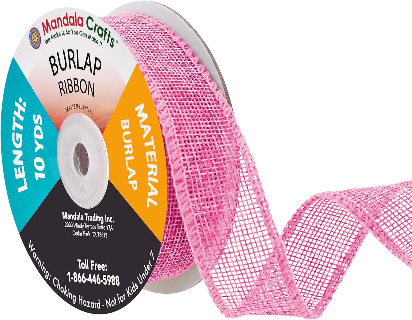 Mandala Crafts Pink Burlap Ribbon 1 Inch Wide Jute Ribbons for Crafts - 20 Yds Roll Rustic Burlap Wrap Trim Ribbons for Wreaths Bows Wedding Party Decoration