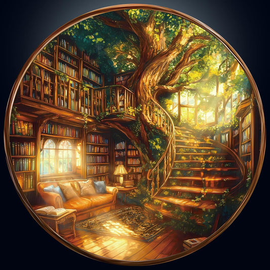 Round Puzzles for Adults 1000 Pieces, Hard Difficult Challenging Puzzles for Adults, Charming Bookstore Jigsaw Puzzles 1000 Pieces for Seniors, 3D Visual Flat Puzzle (26.6 x 26.6in)