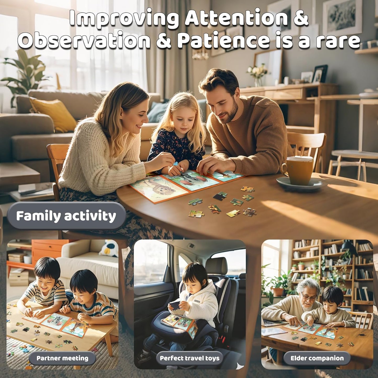 Puzzles for Kids Ages 3-5 3PK-113PCS-9 Animal Themes Magnetic Puzzles for Kids 4-6 Travel Puzzle for Airplane/Car/Road Trip/Gift Toys for 3 4 5 6 Year Old Girls and Boys