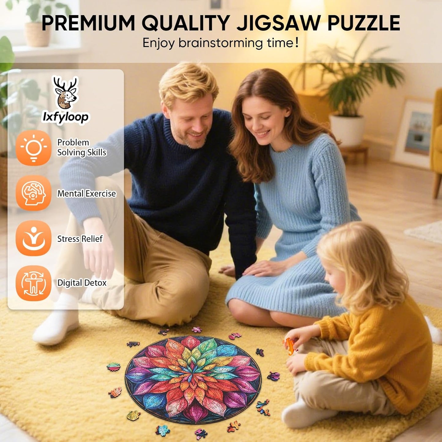 Wooden Puzzles for Adults 500 Pieces, Color Mandala Jigsaw Puzzles, Unique Design Color Challenge Adult Puzzles for Family Game Gift, Home Decor, 16.1x16.5 inch