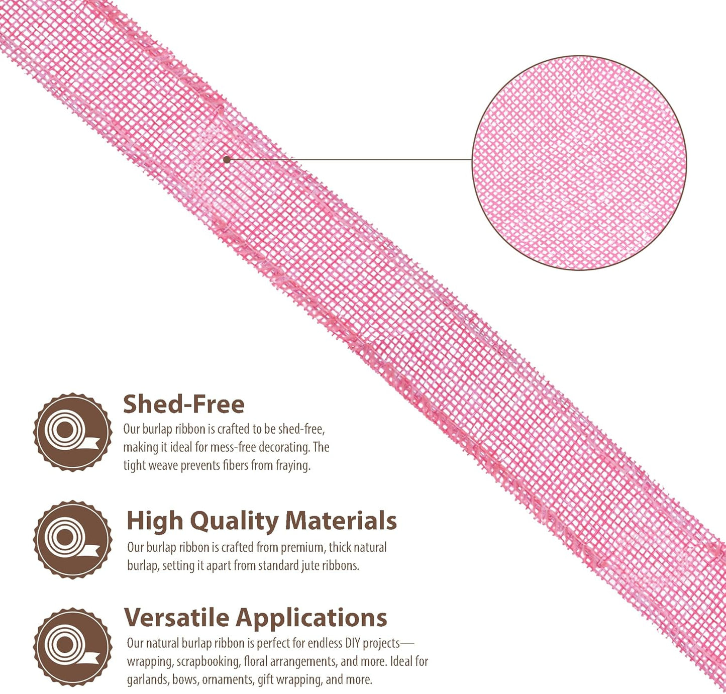 Mandala Crafts Pink Burlap Wired Ribbon 1 Inches Wide Jute Ribbons for Crafts - 10 Yds Roll Rustic Burlap Wrap Trim Ribbons for Wreaths Bows Party Decoration