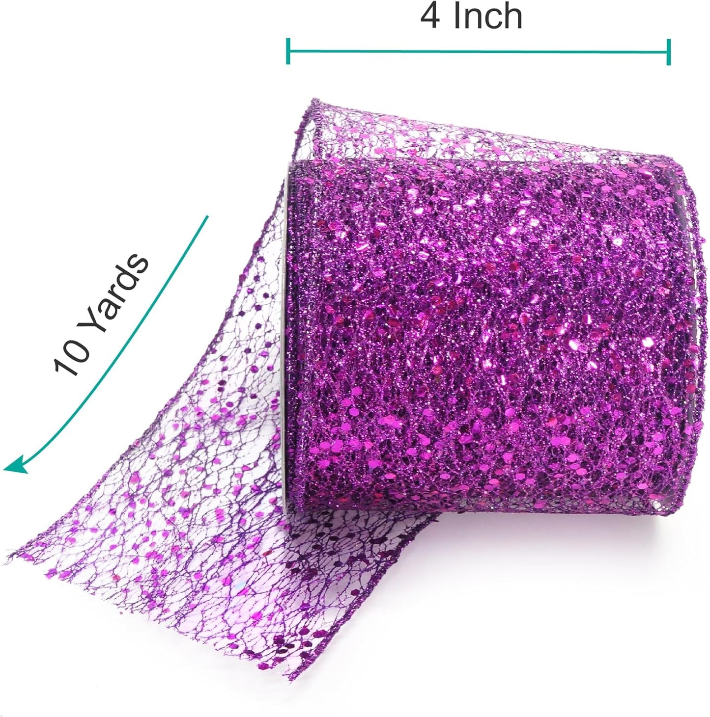 CT CRAFT LLC Sparkling Glitter Mesh Wired Ribbon 4" x 10 Yards Purple for Christmas Home Decor Bow Gift Wrapping DIY Crafts Wreath
