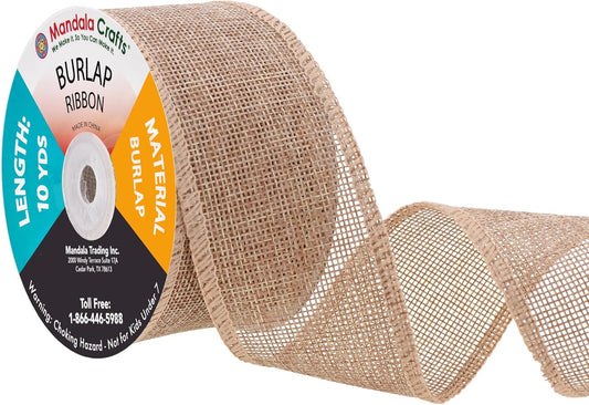Mandala Crafts Natural Burlap Ribbon 2 Inches Wide Jute Ribbons for Crafts - 20 Yds Roll Rustic Burlap Wrap Trim Ribbons for Wreaths Bows Wedding Party Decoration