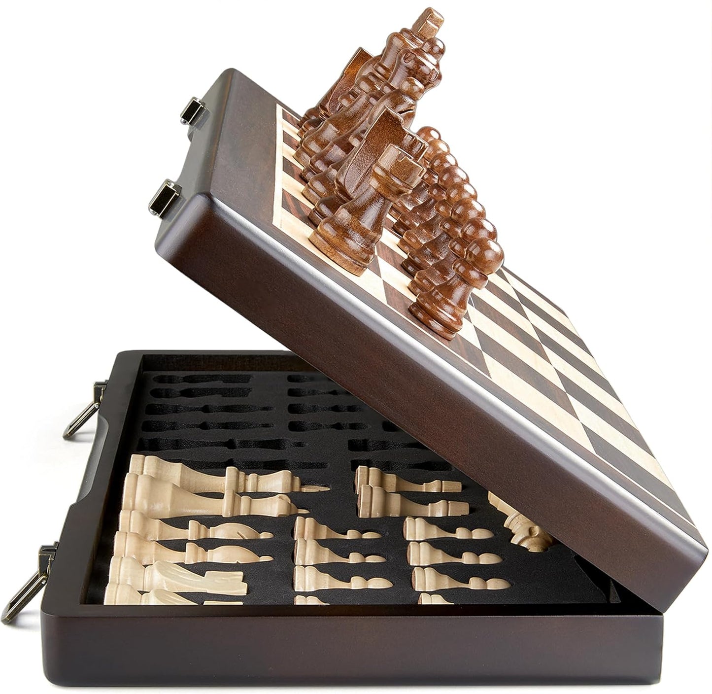 Magnetic Wooden Chess Set for Adults Kids,15" Folding Chess Board with Wood Texture 2 Extra Queens - Handmade Pieces Travel Board Games for Professional Beginner