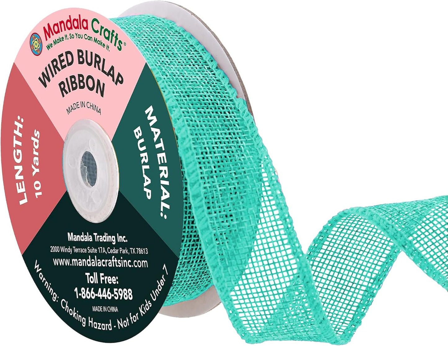 Mandala Crafts Turquoise Burlap Wired Ribbon 1 Inches Wide Jute Ribbons for Crafts - 10 Yds Roll Rustic Burlap Wrap Trim Ribbons for Wreaths Bows Party Decoration