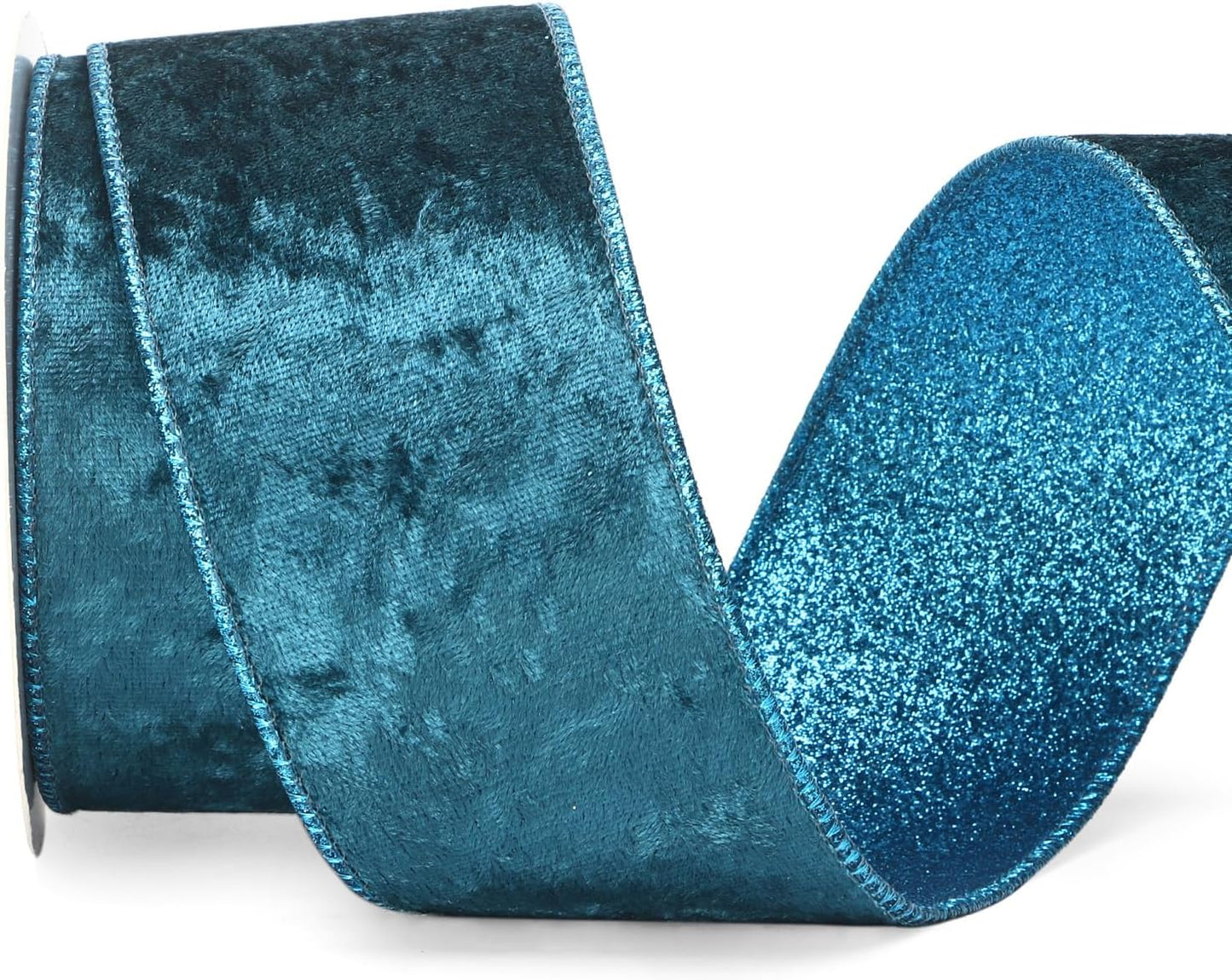 Ribbli Turquoise Blue Velvet Wired Ribbon 2.5 Inch Teal Velvet with Turquoise Blue Glitter Christmas Ribbon for Christmas Tree Decoration Big Bow Gift Wrapping Crafts Wreaths Supplies- 10 Yards