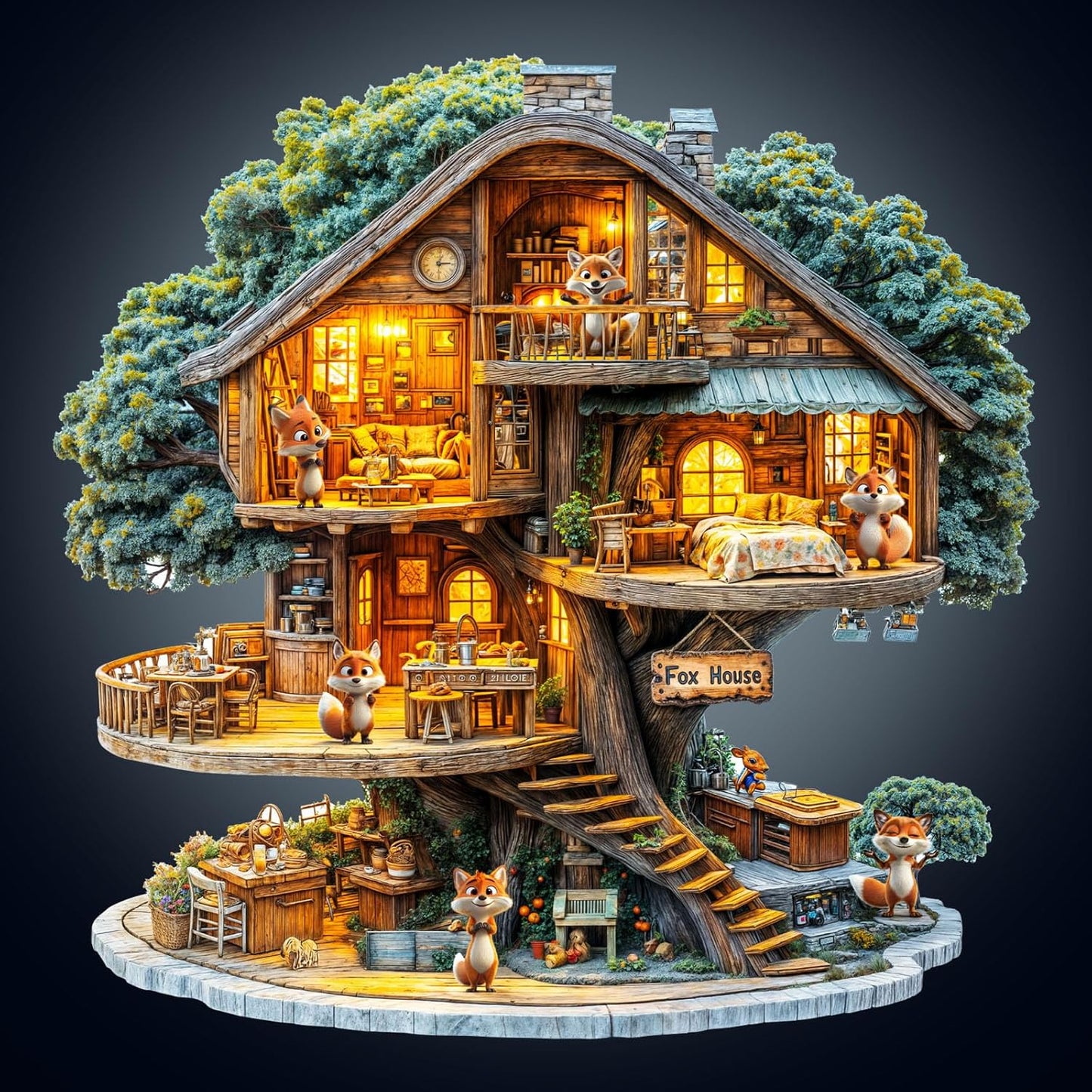 Wooden Puzzles for Adults, Fox House Puzzles, Wood Adult Puzzle, Birthday Gifts for Puzzle Lover (L-13.4 * 13.4 in 270pcs)