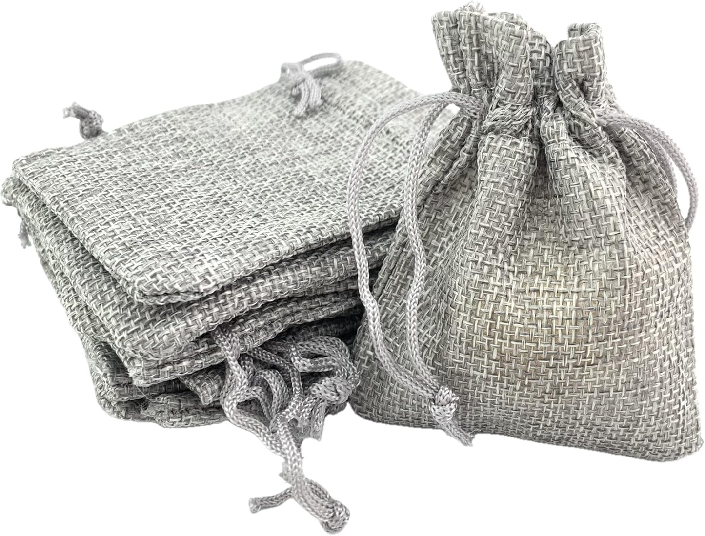 Palmhomee Pack Of 25 Burlap Gift Bags with Drawstring Linen Jewelry Pouches Wedding Hessian Jute Bags for Birthday and Treat Pouches Party Wedding Favors Gift (3.6x4.8 Inch, Gray)