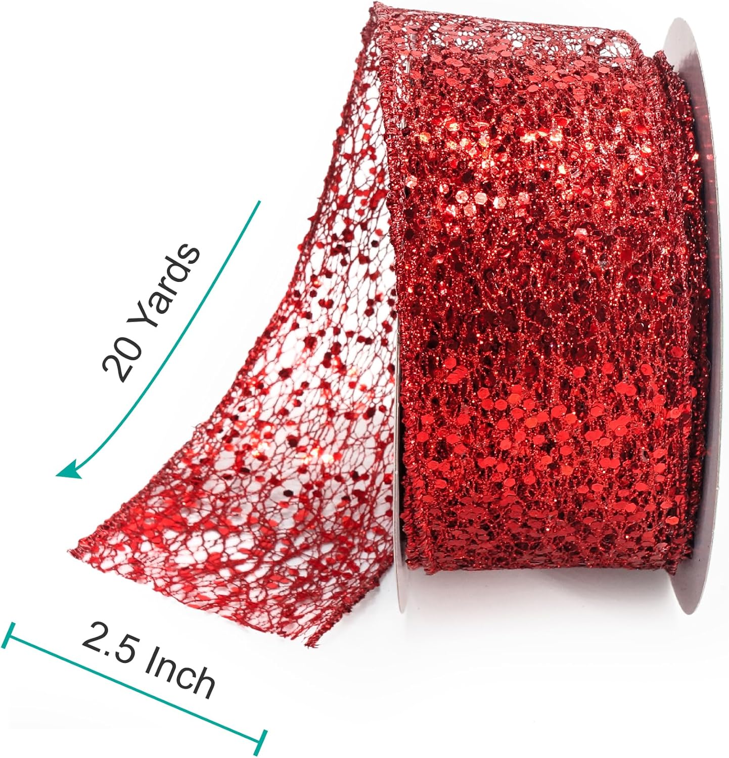 CT CRAFT LLC Sparkling Glitter Mesh Wired Ribbon 2.5" x 20 Yards Red for Christmas Home Decor Bow Gift Wrapping DIY Crafts Wreath