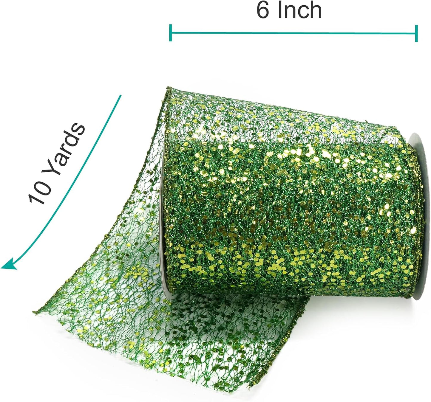 CT CRAFT LLC Sparkling Glitter Mesh Wired Ribbon 6" x 10 Yards Green for Christmas Home Decor Bow Gift Wrapping DIY Crafts Wreath