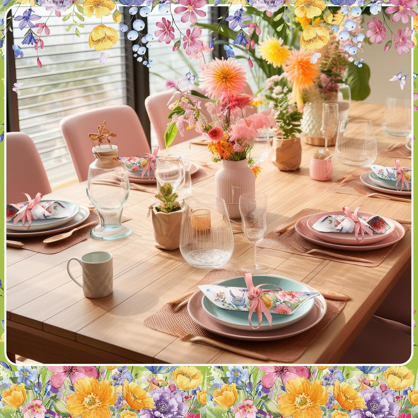 Janlaugh 200 Pcs Summer Floral Cocktail Napkins Disposable 2 Ply Flower Hummingbird Butterfly Dinner Paper Napkins Bulk for Summer Party Favor Supplies