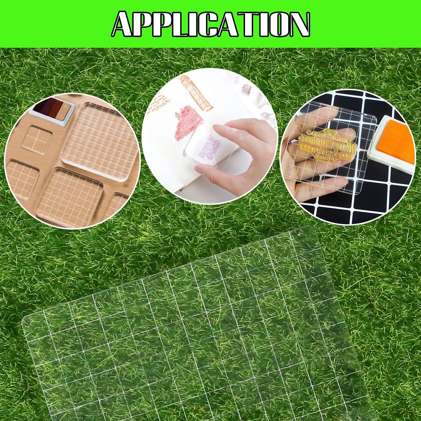 Clear Acrylic Stamp Blocks, 3.54" * 4.92" Acrylic Stamping Block Tool Clear Stamp with Grid Lines for Photography Props Scrapbooking Crafts Card Making