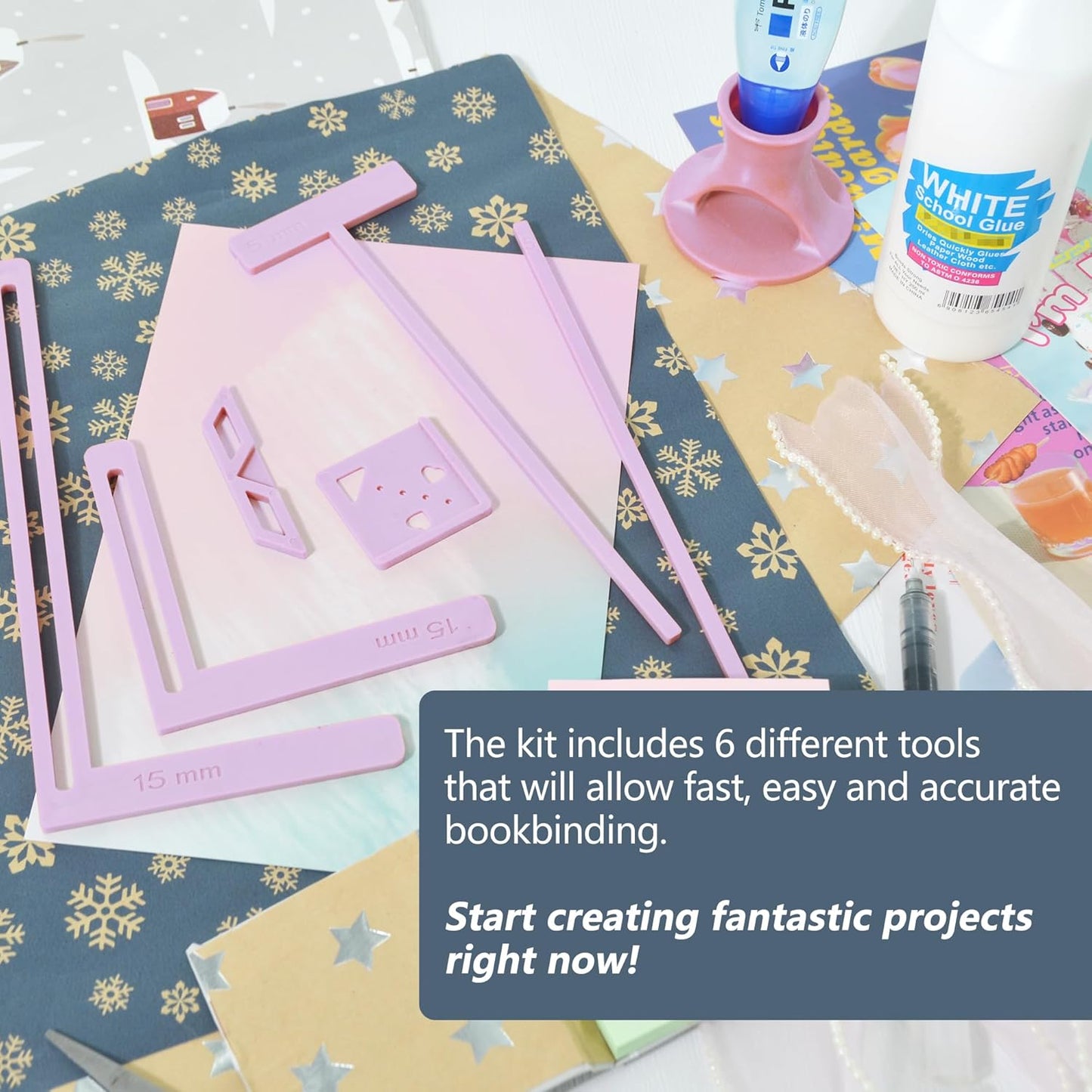 UPTTHOW 6Pcs Bookbinding Easy Scrapbooking Tool for Starter, Complete Great Stencils and Cutter Guide Kit Can Be Made into Notebook Calender Junk Journal Handbook