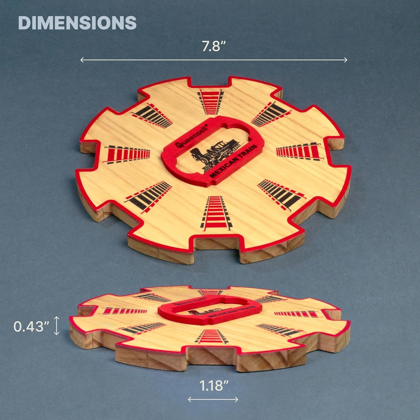 Queensell Wooden Mexican Train Hub – Mexican Train Accessories for Classic Domino Game – Mexican Train Centerpiece 7.8x7.8x0.5 in