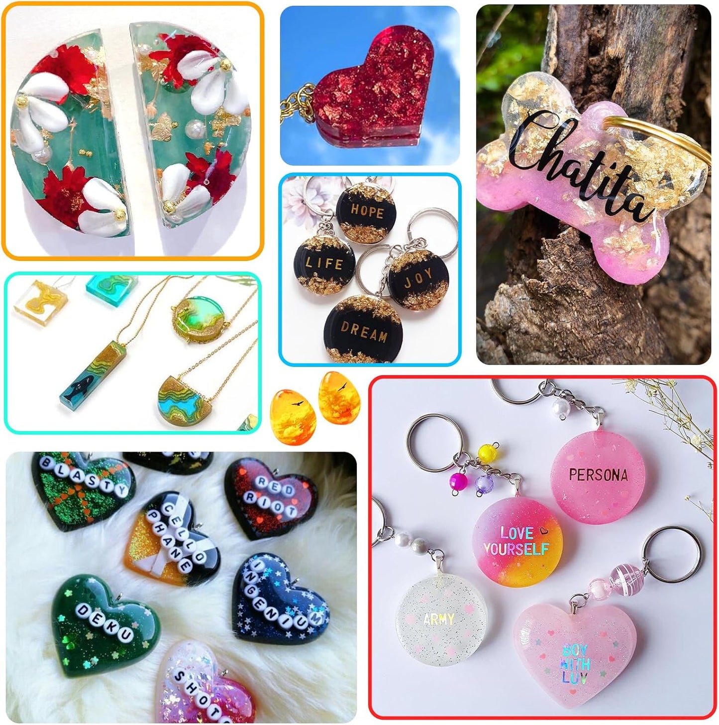 JDiction UV Resin Kit - 8 Colors, 240g Odorless Hard Rainbow Colored UV Resin for Jewelry Making, Casting and Coating, Crafts and Decoration