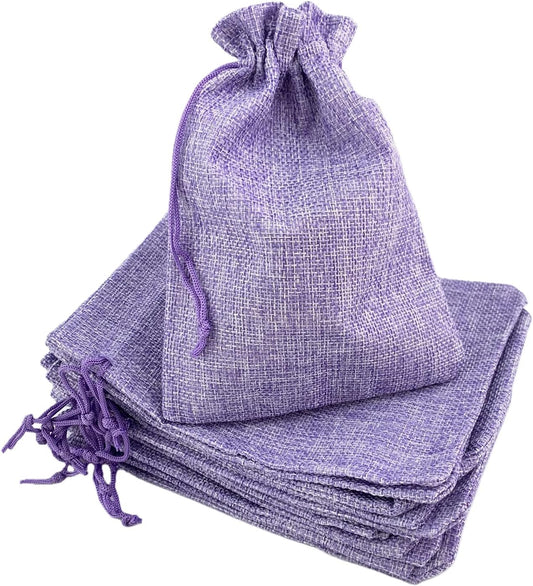 Palmhomee Pack of 25 Burlap Gift Bags with Drawstring Linen Jewelry Pouches Wedding Hessian Jute Bags for Birthday and Treat Pouches Party Wedding Favors Gift (6x8 Inch, Lavender)