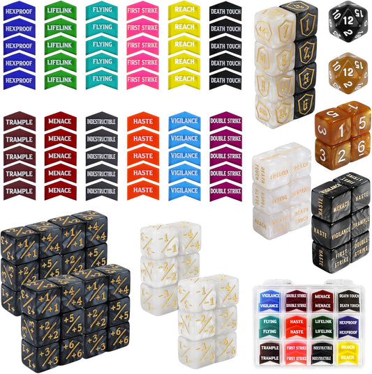 122PCS MTG Abilities Keyword Tokens Dice Counters Set for Magic The Gatering, MTG Buff Tokens Life Counters Dice, Compatible with TCG Card Gaming Accessories CCG Creature Stats