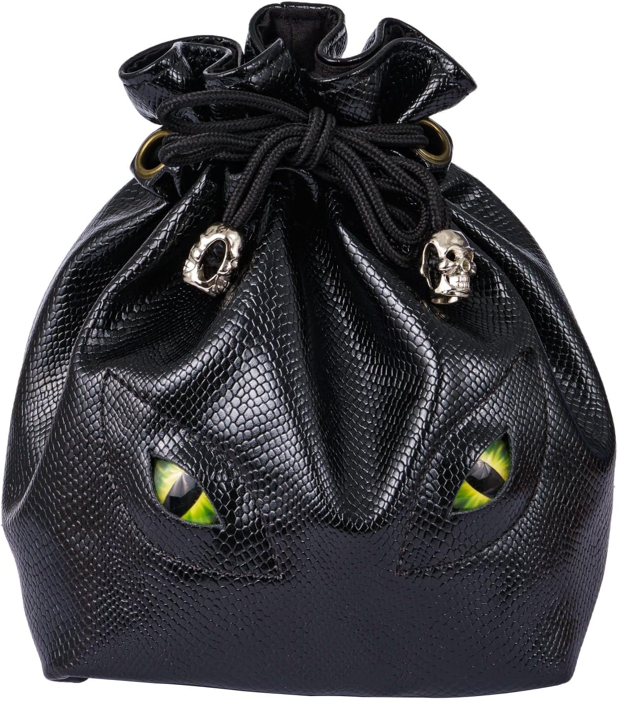 Large DND Dice Bag Leather Dice Storage Bag Black D&D Drawstring Pouch with Pockets for RPG Table Games - Can Hold 200+ Polyhedral Dice