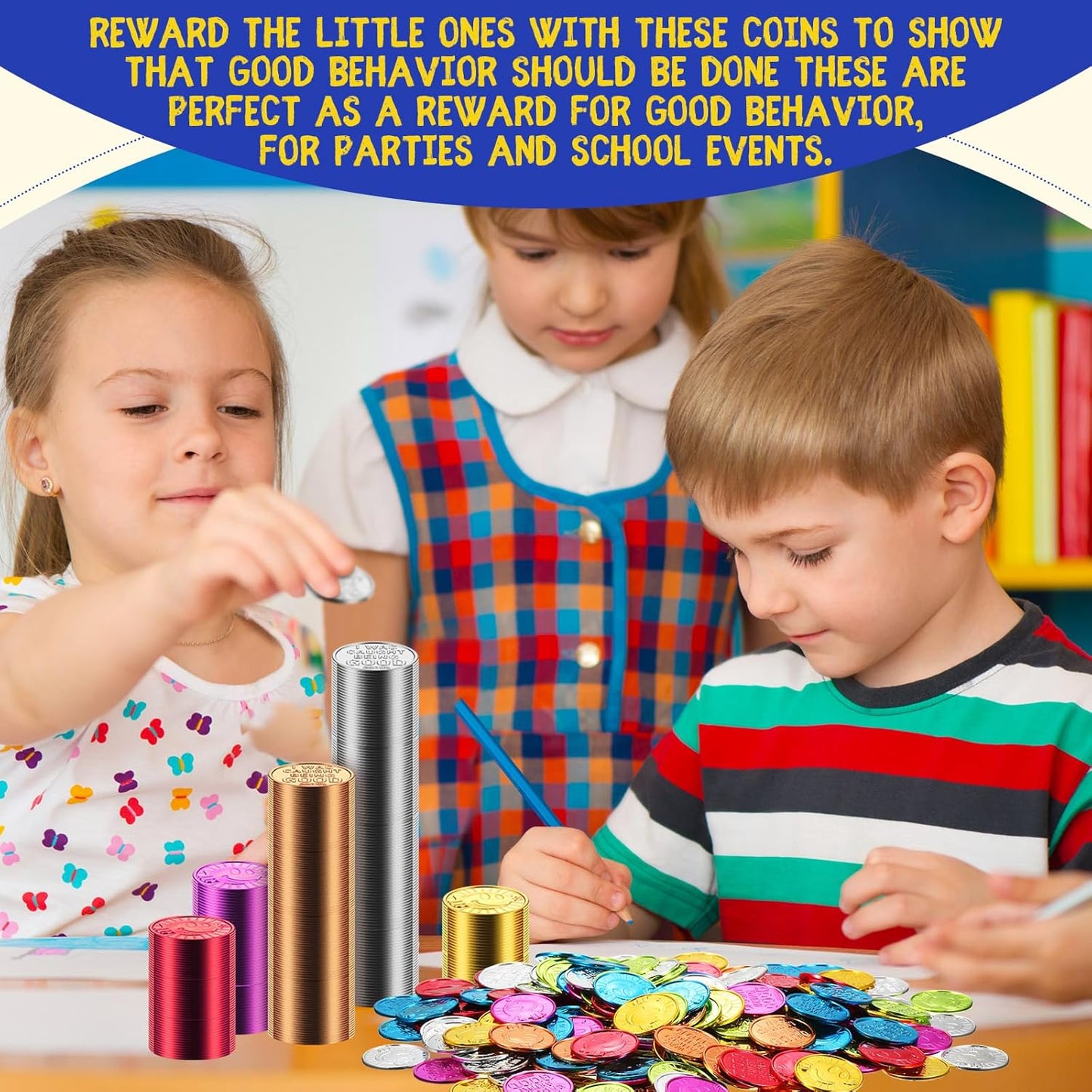 Jerify Caught Being Good Coins for Kids Behavior Tokens Plastic Reward Colored Pretend Coin Carnival Halloween Party Counting(200 Pcs,Smile Face)