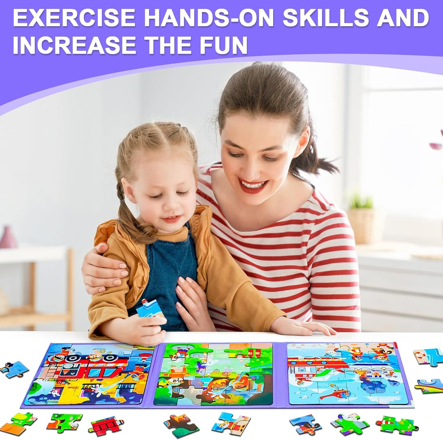 Fire Brigade Magnetic Puzzles for Toddlers, 3 in 1 Jigsaw Puzzle Book, Travel Puzzles for Preschool Learning Ages 3-8