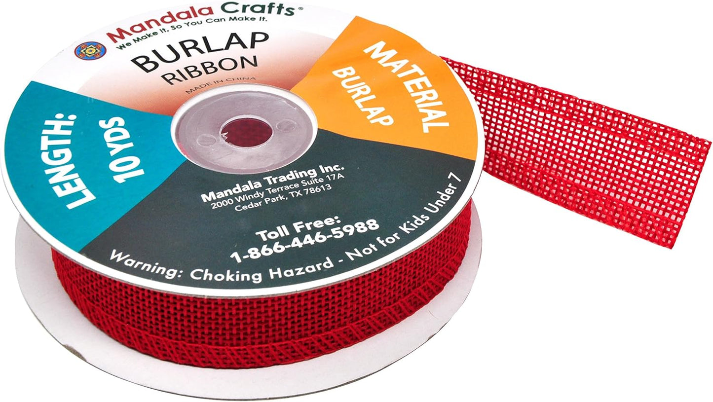 Mandala Crafts Red Burlap Ribbon 1 Inch Wide Jute Ribbons for Crafts - 20 Yds Roll Rustic Burlap Wrap Trim Ribbons for Wreaths Bows Wedding Party Decoration