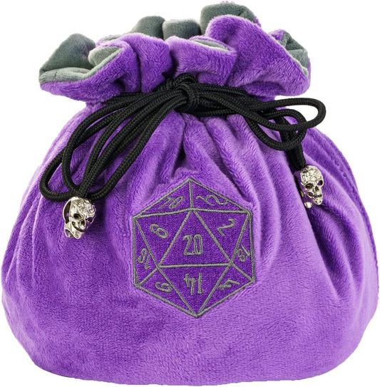 DND Dice Bags Large with Pockets Purple Storage Bag with D20 Logo for RPG Game Dices - Capacity 200+ Dice