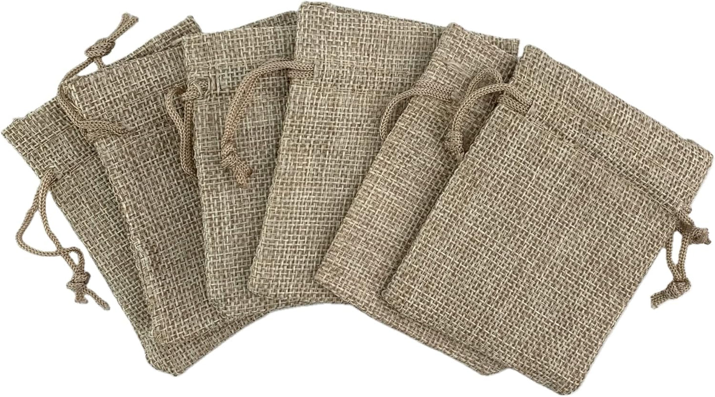Palmhomee Pack Of 25 Burlap Gift Bags with Drawstring Linen Jewelry Pouches Wedding Hessian Jute Bags for Birthday and Treat Pouches Party Wedding Favors Gift (3.6x4.8 Inch, Burlap)