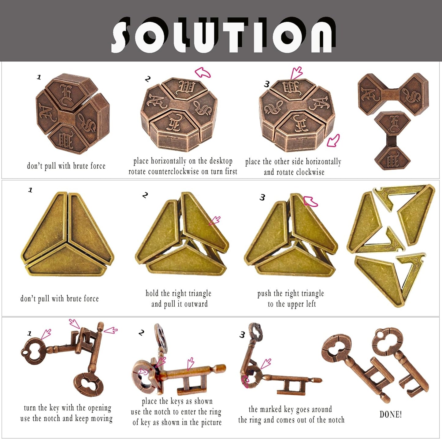 Metal Brain Teasers Puzzles for Kids and Adults 3 PCS Unlock Interlocking Puzzles IQ Logic Test Disentanglement Educational Toy for Kids Adults