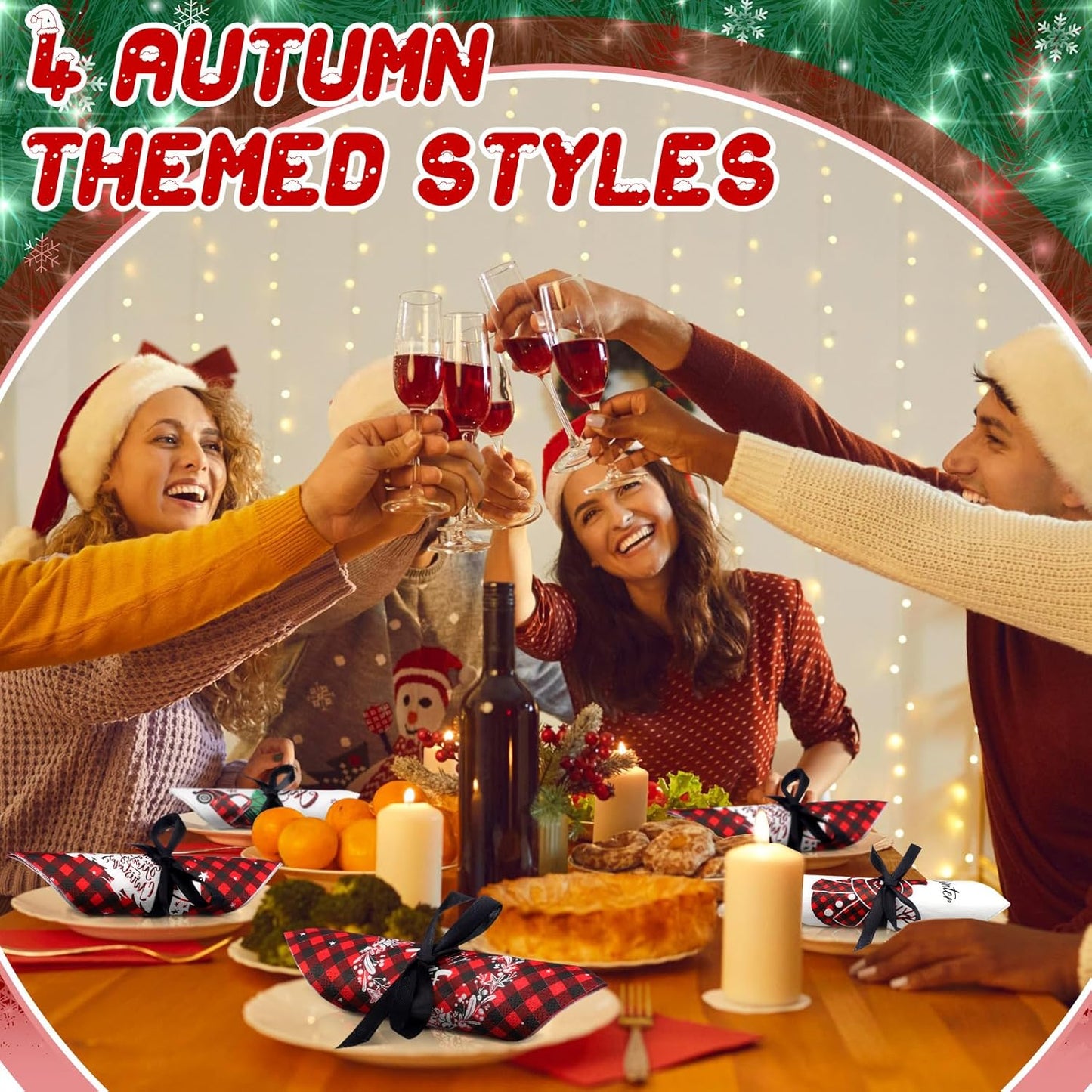 Janlaugh 200 Pcs Christmas Paper Cocktail Napkins Disposable 2 Ply Xmas Style Decoupage Beverage Napkins for Xmas Holiday Winter Dinner Table Decor