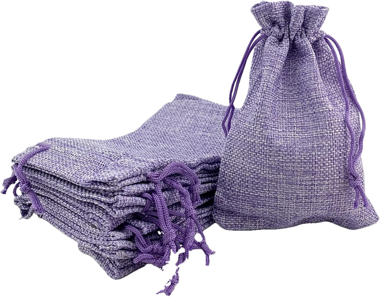 Palmhomee Pack of 25 Burlap Gift Bags with Drawstring Linen Jewelry Pouches Wedding Hessian Jute Bags for Birthday Jewelry and Treat Pouches Party Wedding Favors Gift Art and DIY Craft   (4x5.6 Inch, Lavender)