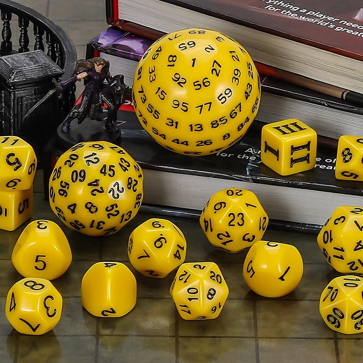 CiaraQ DND Polyhedral Dice Set (15pcs) D4-D100 Game Dice with Dice Bag for Dungeons and Dragons Role Playing Table Games (Yellow & Black)