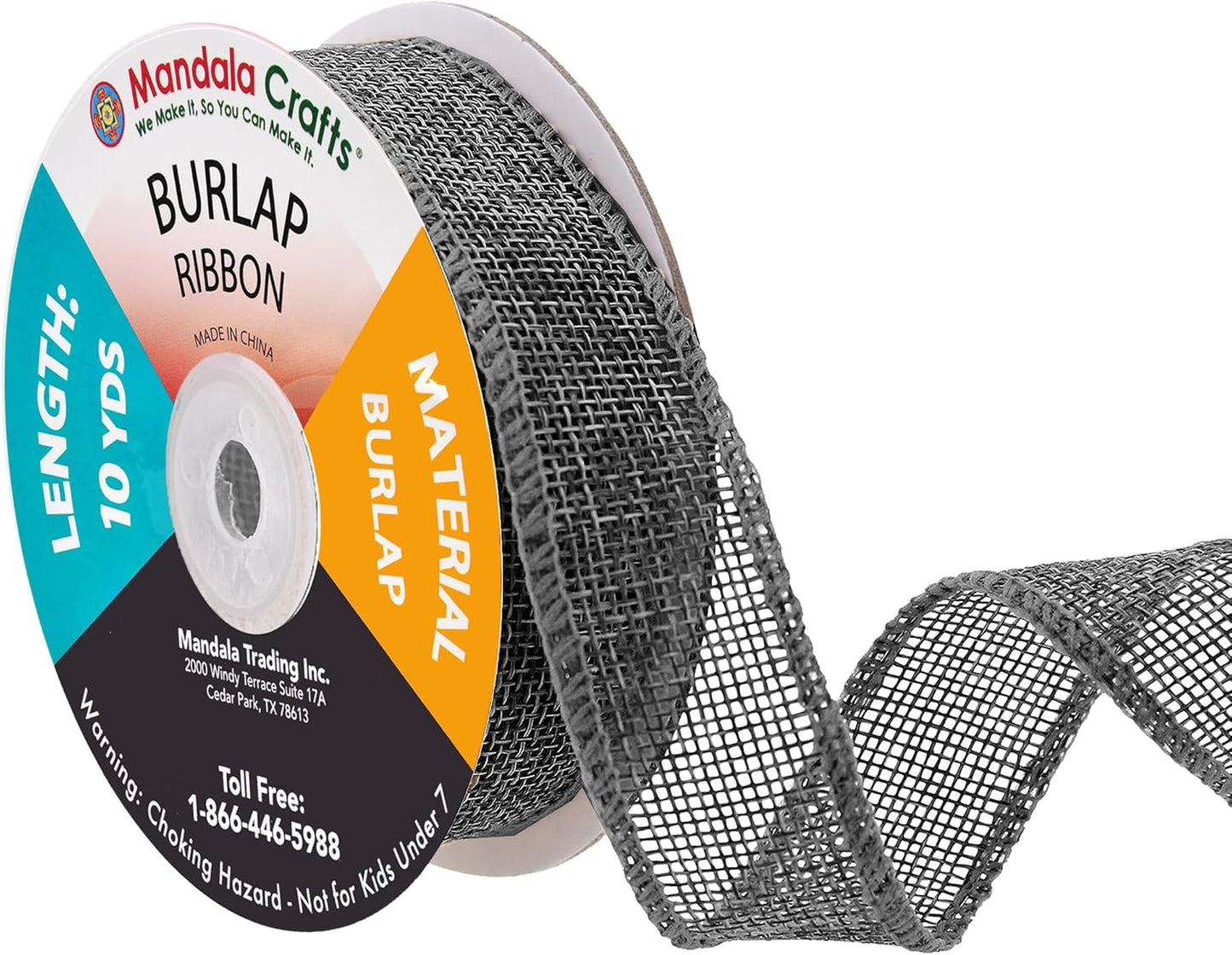 Mandala Crafts Gray Burlap Ribbon 1 Inch Wide Jute Ribbons for Crafts - 20 Yds Roll Rustic Burlap Wrap Trim Ribbons for Wreaths Bows Wedding Party Decoration