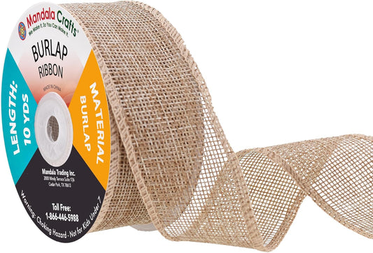 Mandala Crafts Natural Burlap Ribbon 1.5 Inches Wide Jute Ribbons for Crafts - 20 Yds Roll Rustic Burlap Wrap Trim Ribbons for Wreaths Bows Wedding Party Decoration