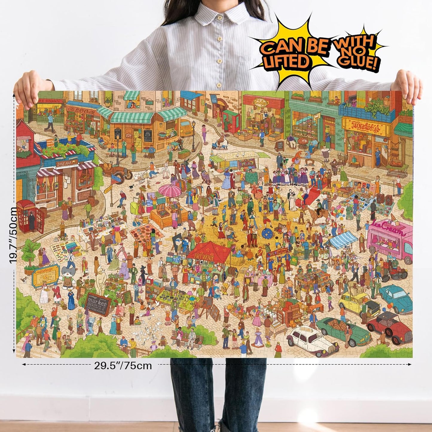 MOMIBOOK Puzzles for Adults 1000 Pieces Jigsaw Puzzles of Happy Shopping at The Market, Painting Image Town Difficult Challenging Hard Impossible Puzzle Unique Funny Party Christmas Birthday Gifts