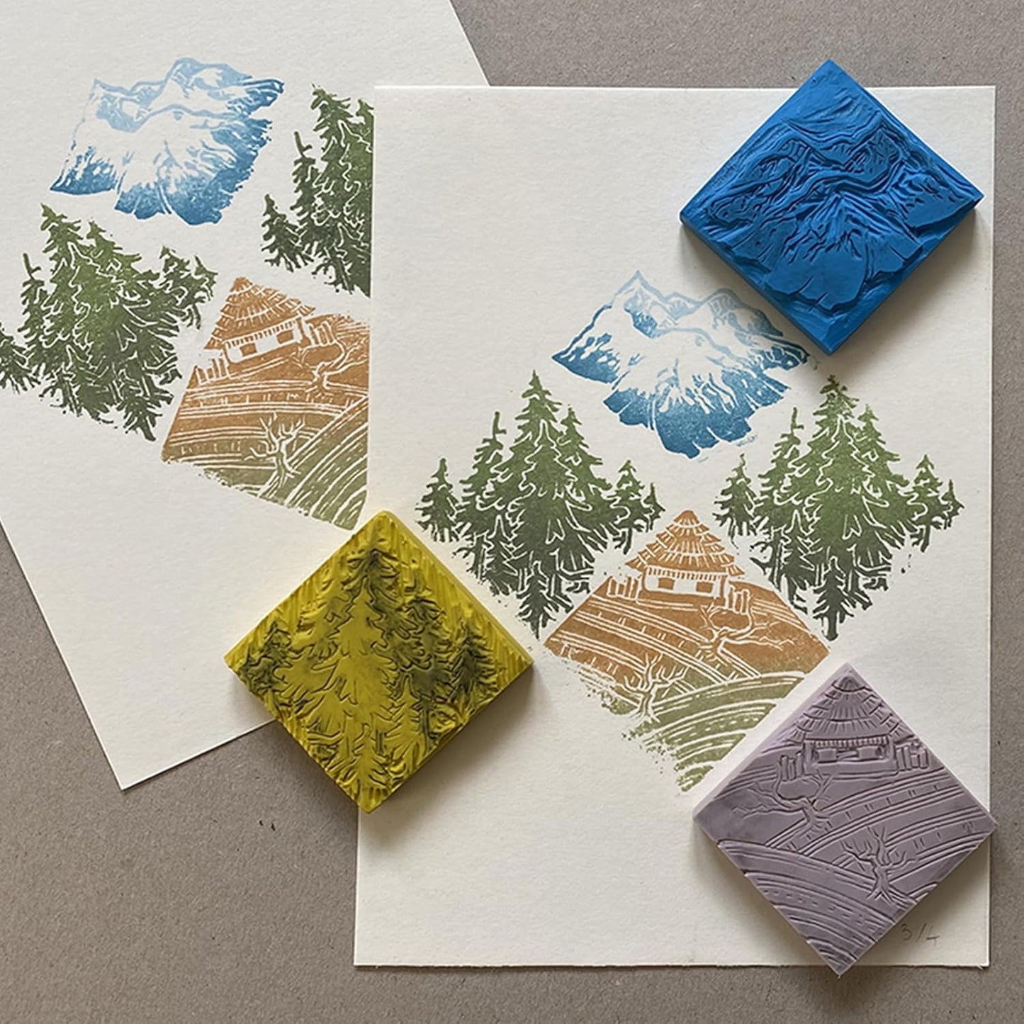 PATIKIL 4Pcs 2" Rubber Carving Blocks, Soft Linoleum Art Carving Block Round Crafts Stamp Making for Printmaking Stamps Carving Supplies, Green